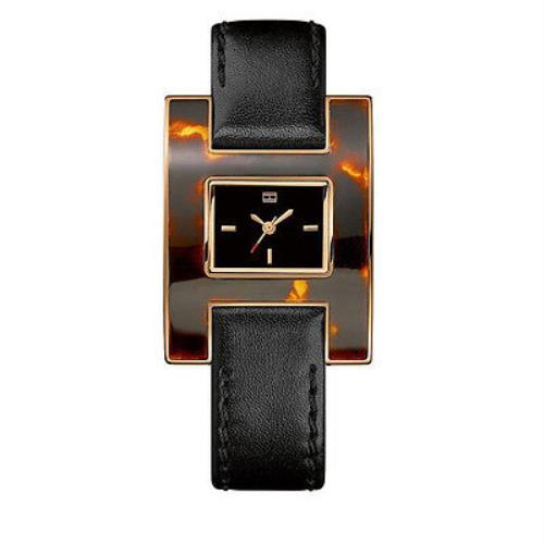 New-tommy Hilfiger Rose Gold/tortoise `h` Dial+black Leather Band Watch 1781169