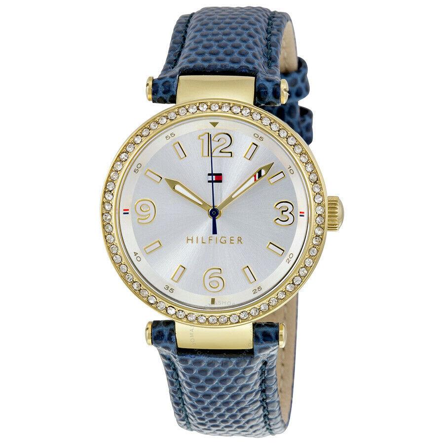 Tommy Hilfiger Gold Tone Blue Embossed Leather Band Crystals Watch 1781587