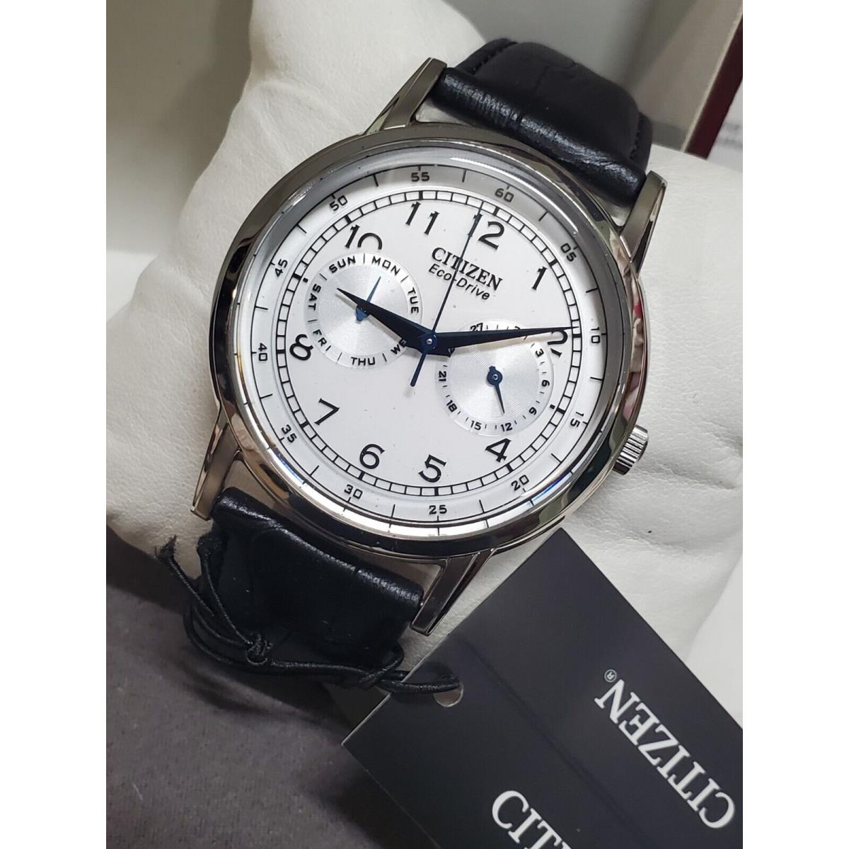 Citizen Eco-drive Silver Dial Black Leather Men`s Watch AO9000-06B