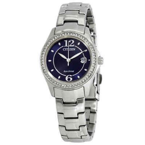 Citizen Silhouette Crystal Eco-drive Blue Dial Stainless Steel Ladies Watch - Dial: Blue, Band: Silver, Bezel: Silver