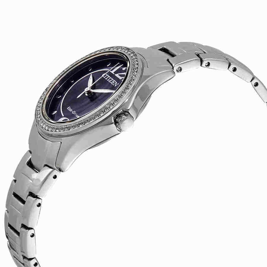 Citizen Silhouette Crystal Eco-drive Blue Dial Stainless Steel Ladies Watch - Dial: Blue, Band: Silver, Bezel: Silver