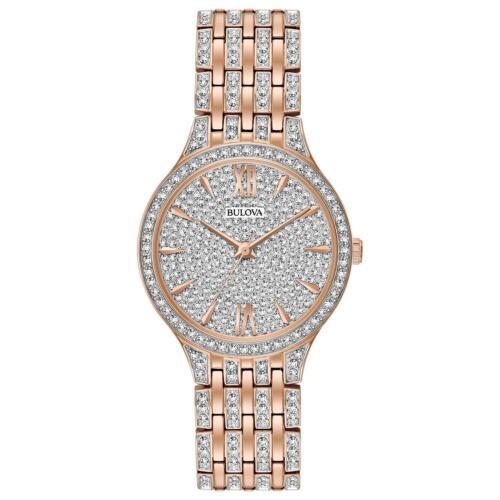 Bulova Phantom Women`s Crystal Quartz Rose Gold 32mm Watch 98L235