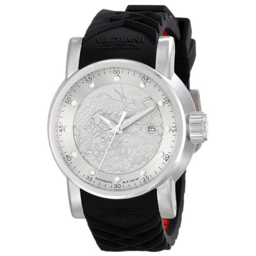 Invicta Men`s Watch S1 Rally Automatic Silver Dial Black and Red Strap 15862 - Silver , Silver Face, Silver Dial