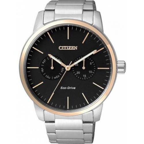 Citizen Eco-drive AO9044-51E Men`s Dress Chrono Black Dial Stainless Steel Watch