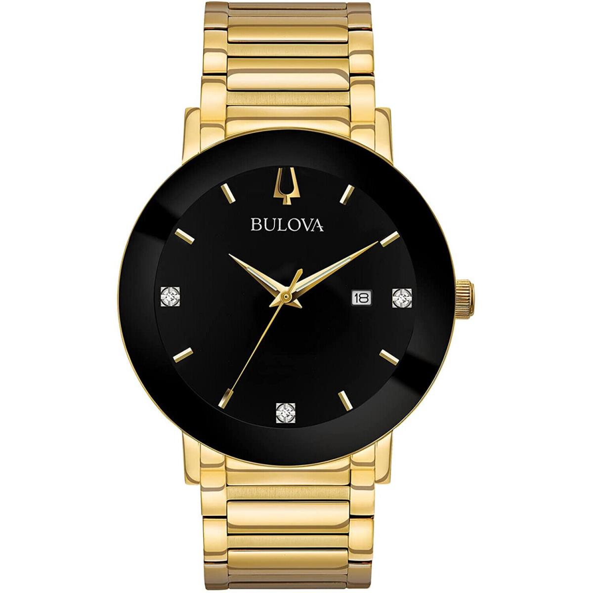 Bulova Modern Gold-tone Stainless Steel Mens Watch 97D116 - Dial: Black, Band: Gold, Strap: Gold