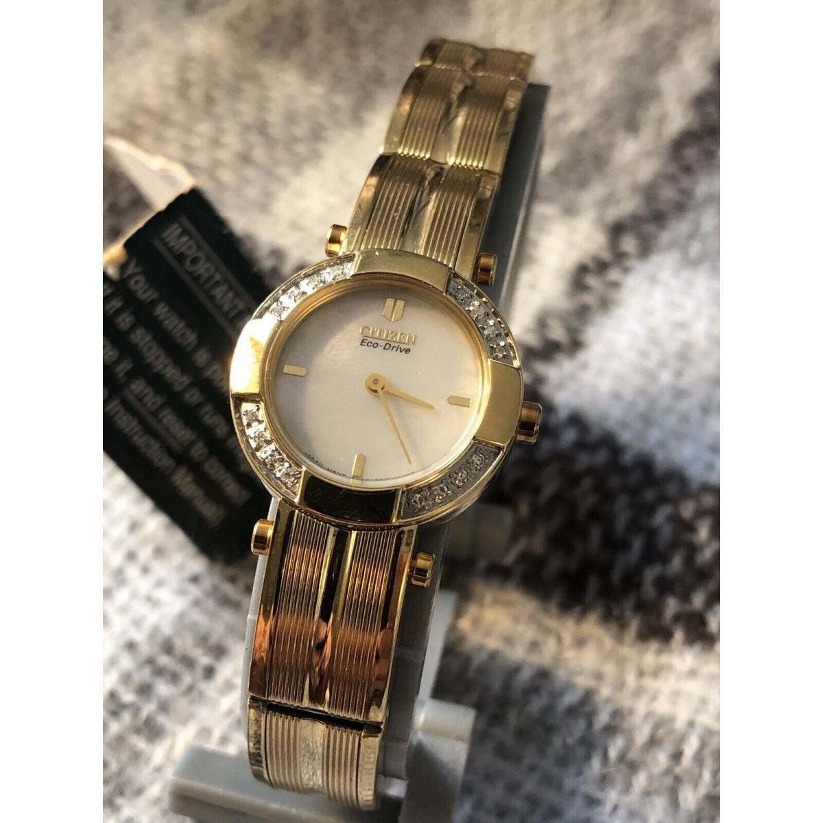 Citizen Eco-drive Mother OF Pearl Diamond Golden Watch EW8372-59D