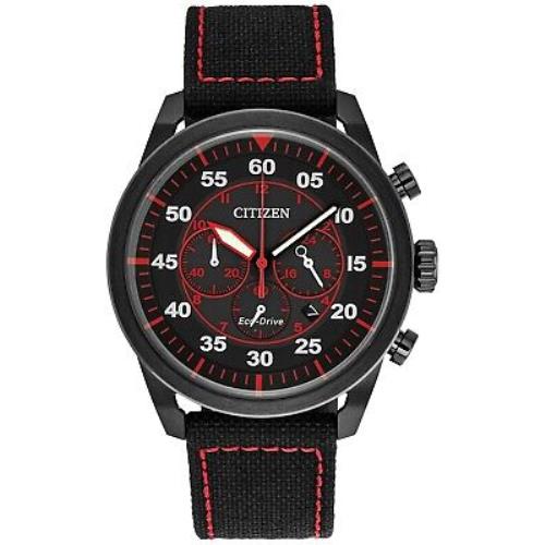 Citizen CA4215-12E Men`s Eco Drive Avion Black IP Leather Band Chronograph Watch - Gray Dial, Black Band