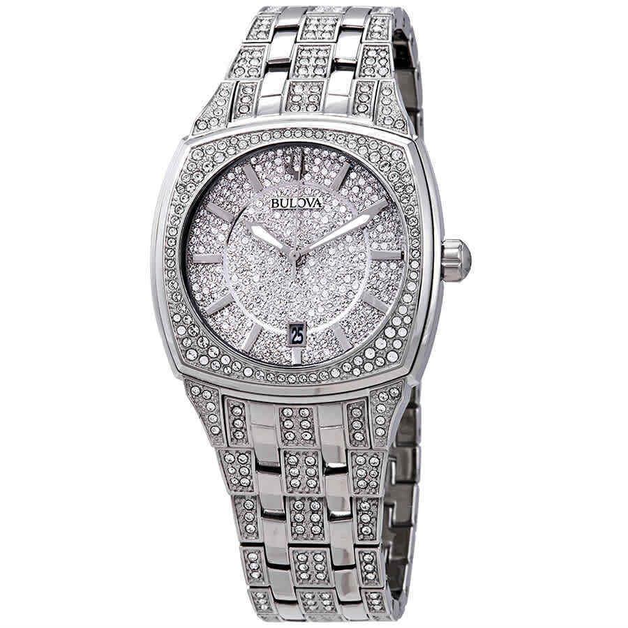 Bulova Swarovski Crystal Pave Men`s Watch 96B296