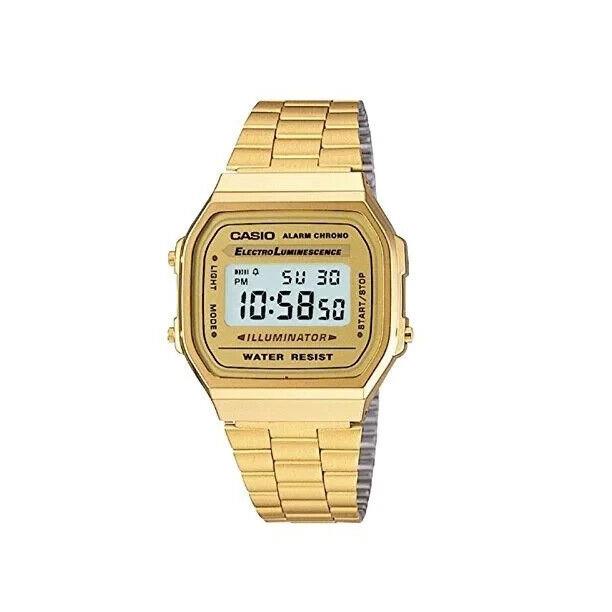 Casio Men`s Vintage Digital Illuminator Gold-tone Stainless Steel Watch A168WG-9