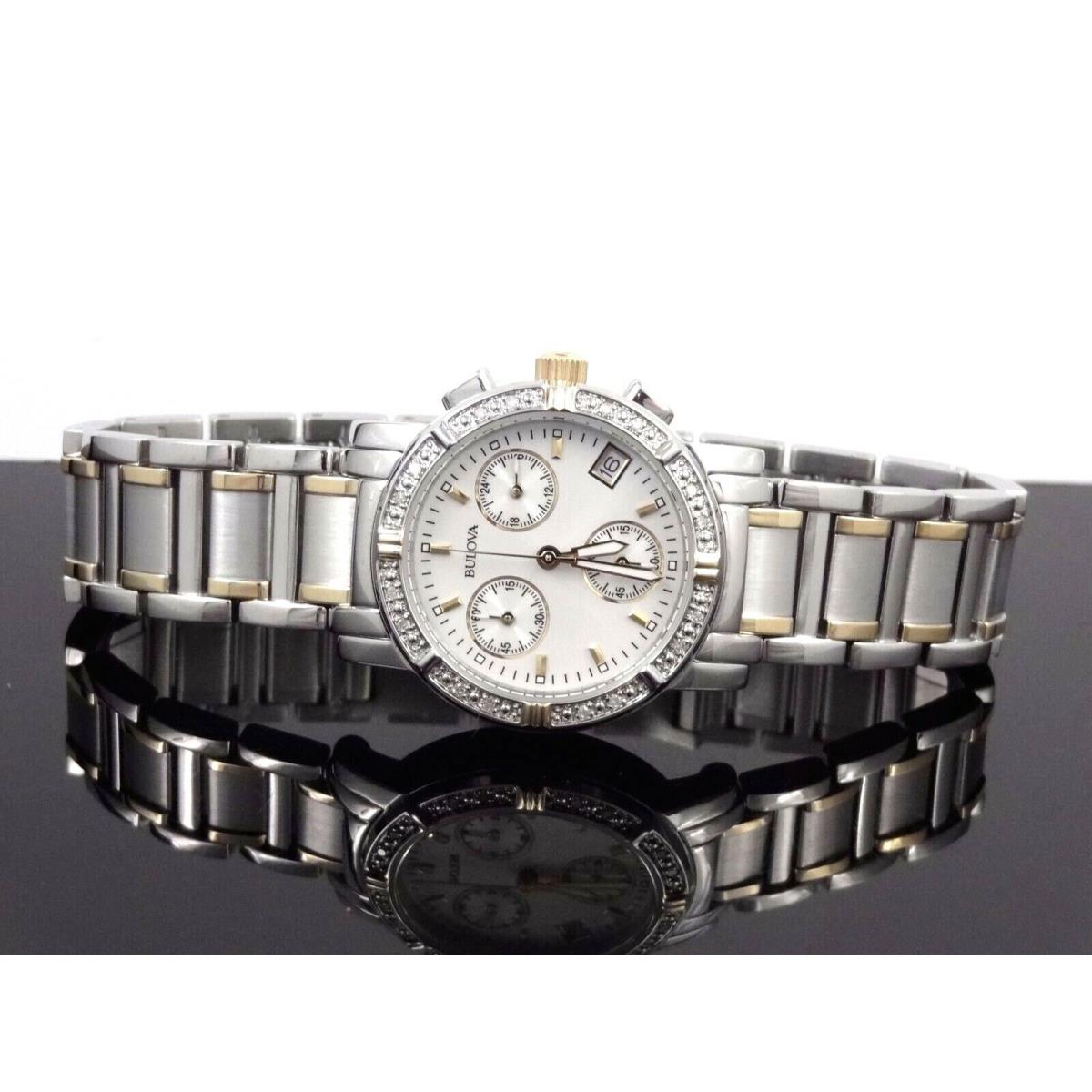 Bulova 98R98 Women`s Diamond Encrusted Bezel Chronograph Date Two Tone Watch