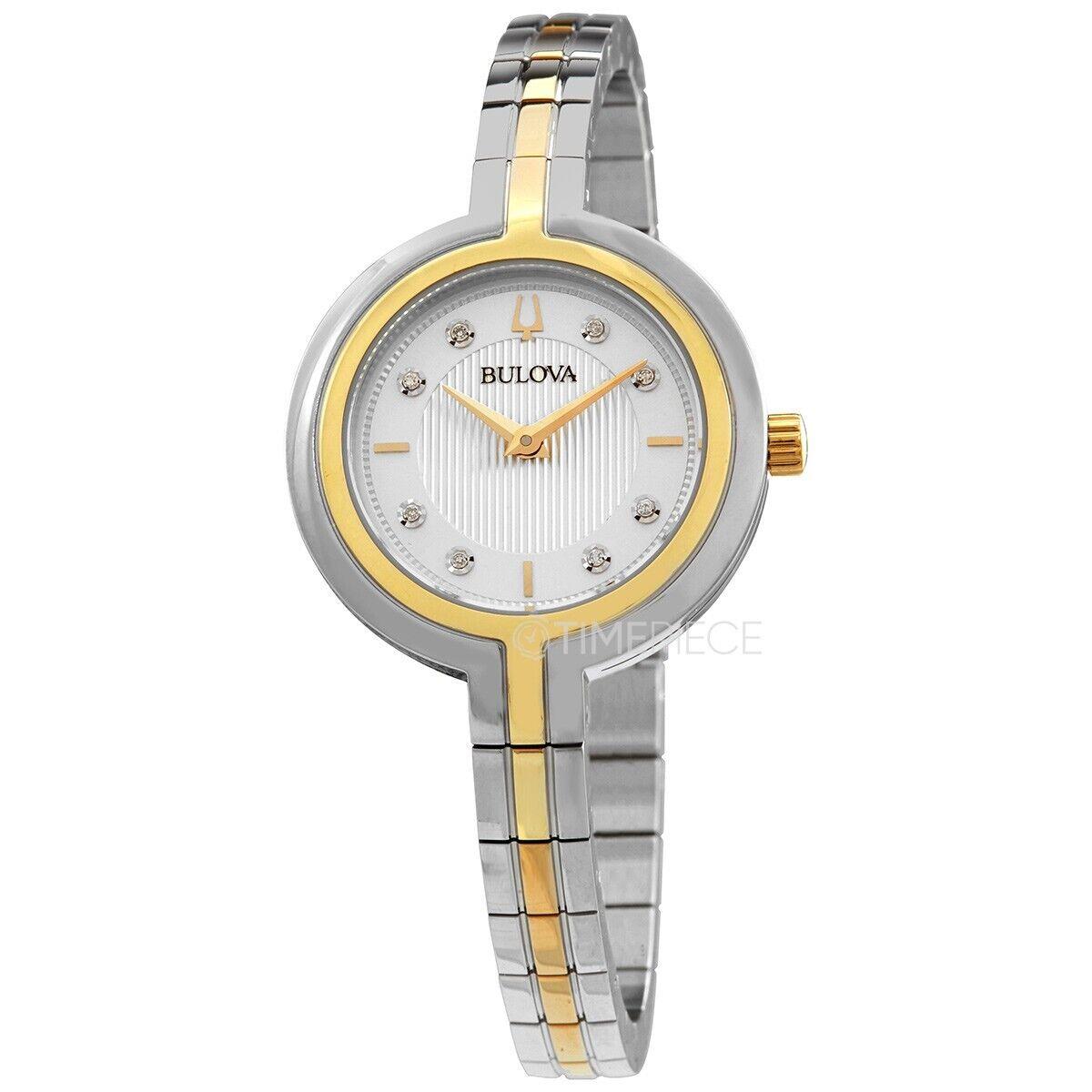 Bulova 98P193 Rhapsody Silver Diamond Dial Two Tone Stainless Steel Womens Watch - Dial: Silver, Band: Gold, Bezel: Gold
