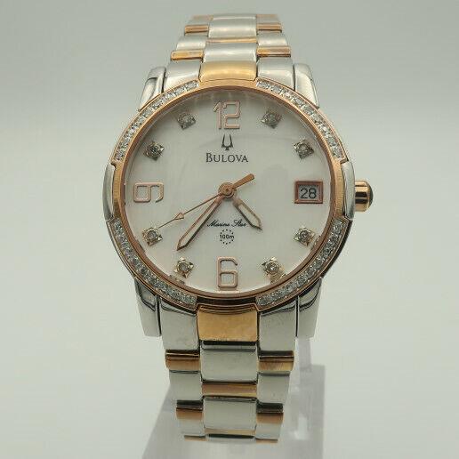 Bulova 98W14 Women`s Marine Star Mop Diamond Dial Two-tone Stainless Dress Watch