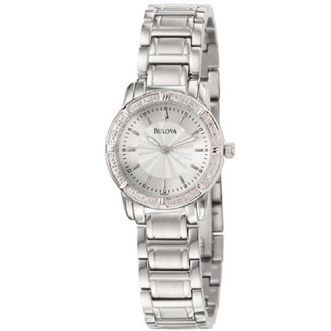 Bulova 96R131 Silver Tone 16 Diamonds Stainless Women`s Dress Watch Great Gift