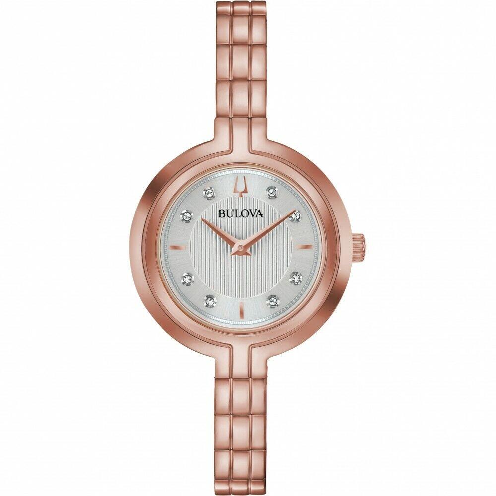 Bulova Women`s Quartz Diamond Accent Rose-gold Tone 30mm Watch 97P145