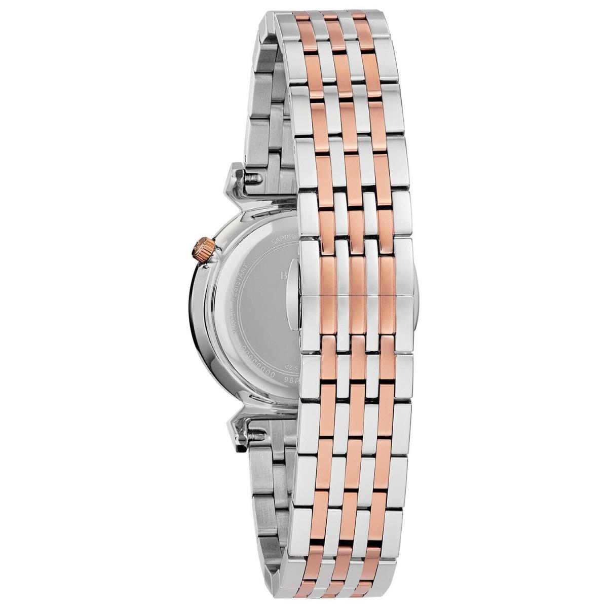 Bulova Regatta Women`s Quartz Silver Rose Gold Roman Numeral Watch 30MM 98L265 - Dial: Black, Band: Multicolor