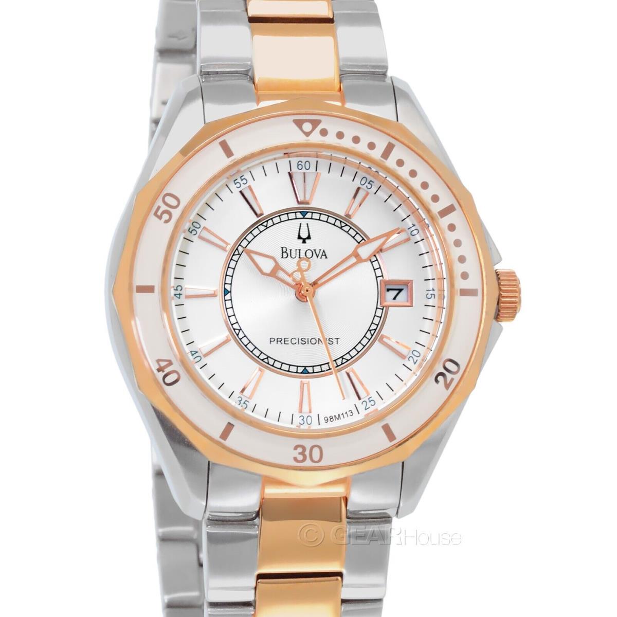 Bulova Precisionist Womens Two-tone Watch Stainless Steel Band Rose Gold Silver