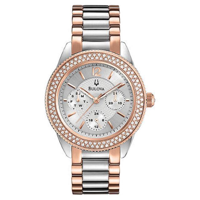 Bulova Women`s 98N100 Swarovski Crystals Quartz Rose Gold and Silver 38mm Watch