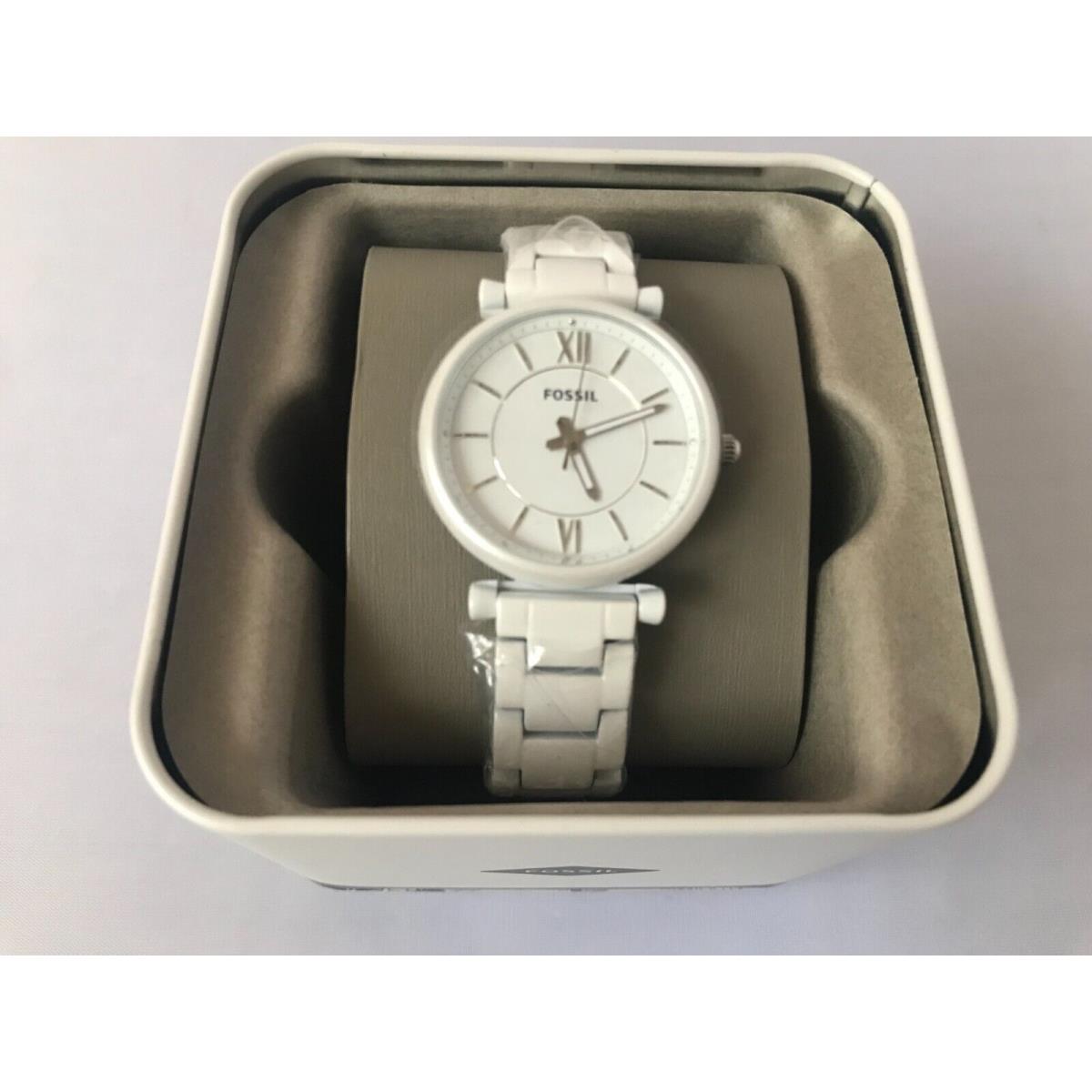 Fossil Carlie White Tone Stainless Steel Silver Accent Bracelet Watch ES4401