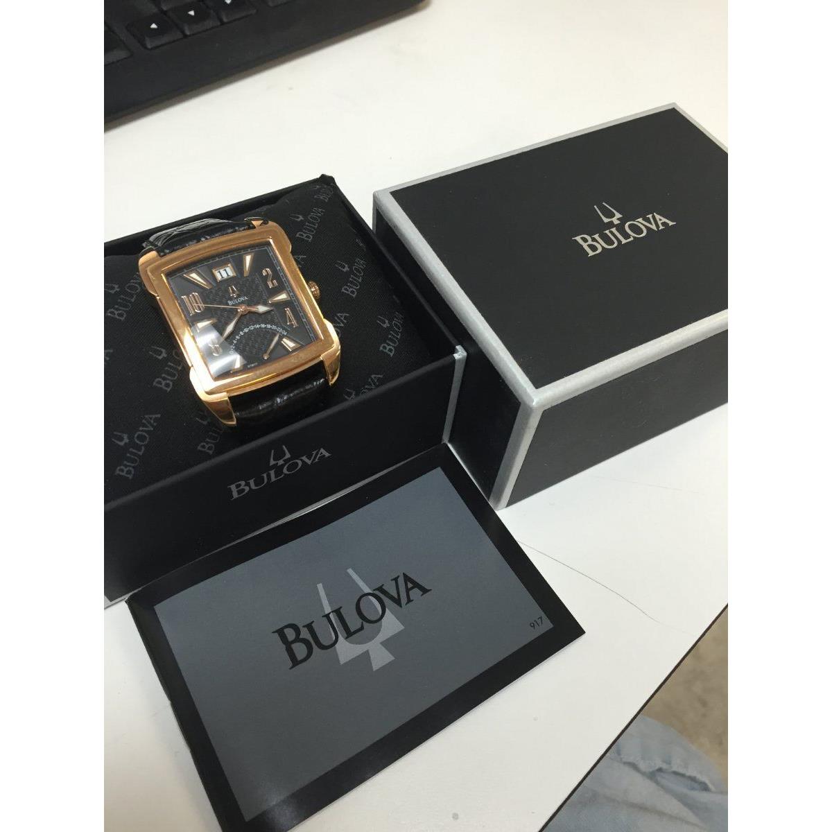 Bulova 97B117 Adventurer with Leather Strap Black Dial Rose Gold Tone