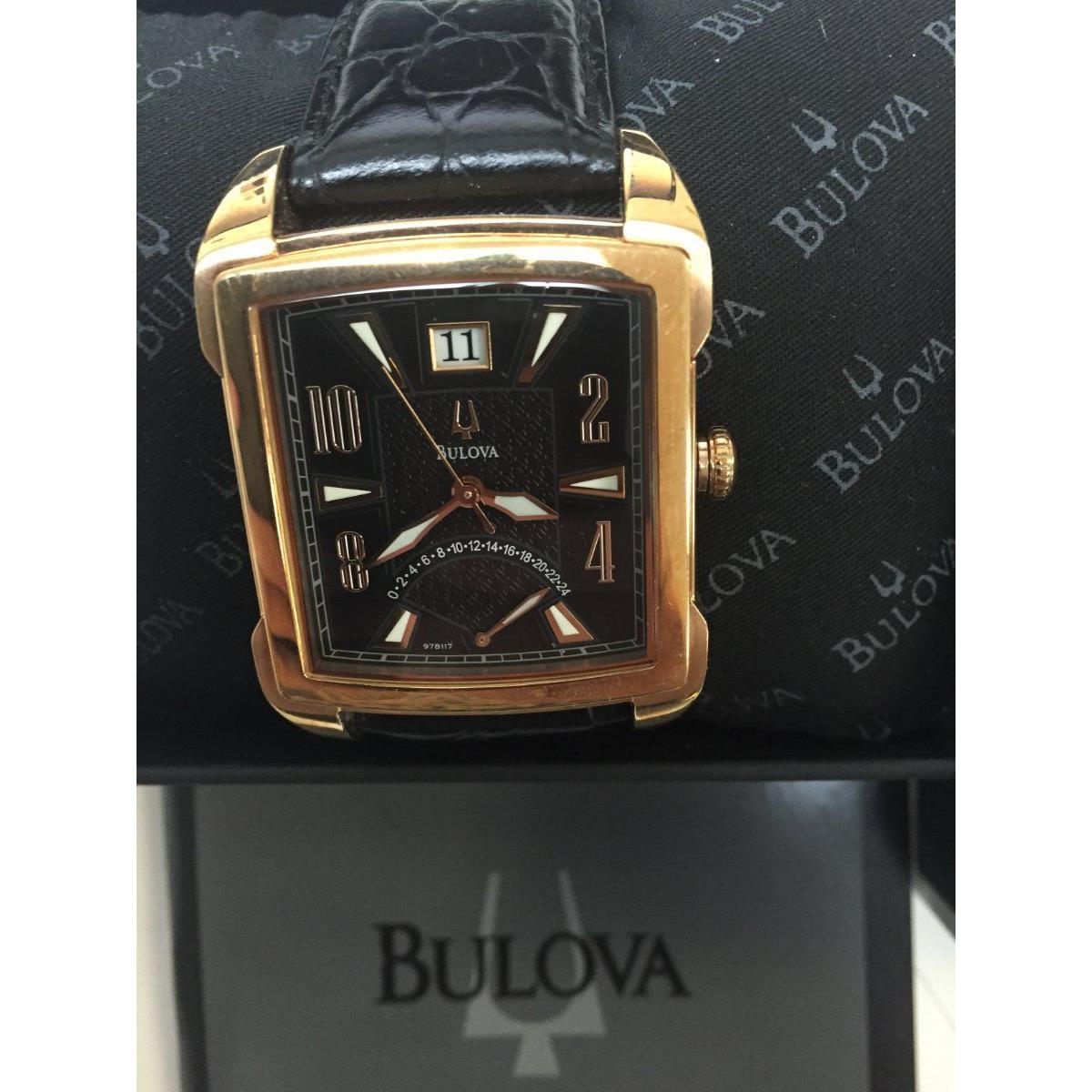 Bulova 97B117 Adventurer with Leather Strap Black Dial Rose Gold Tone