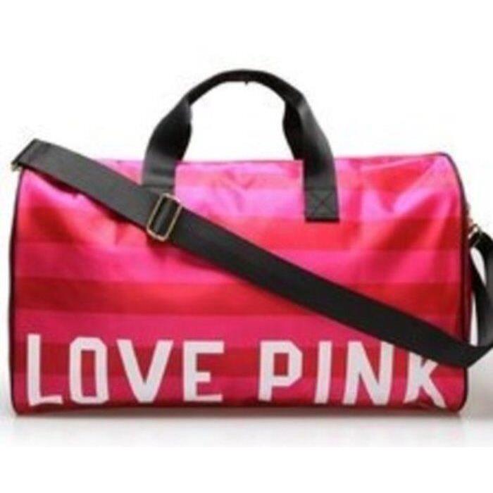 Victorias Secret Pink Graphic Satin Waterproof Stripe Duffel Gym Bag ...