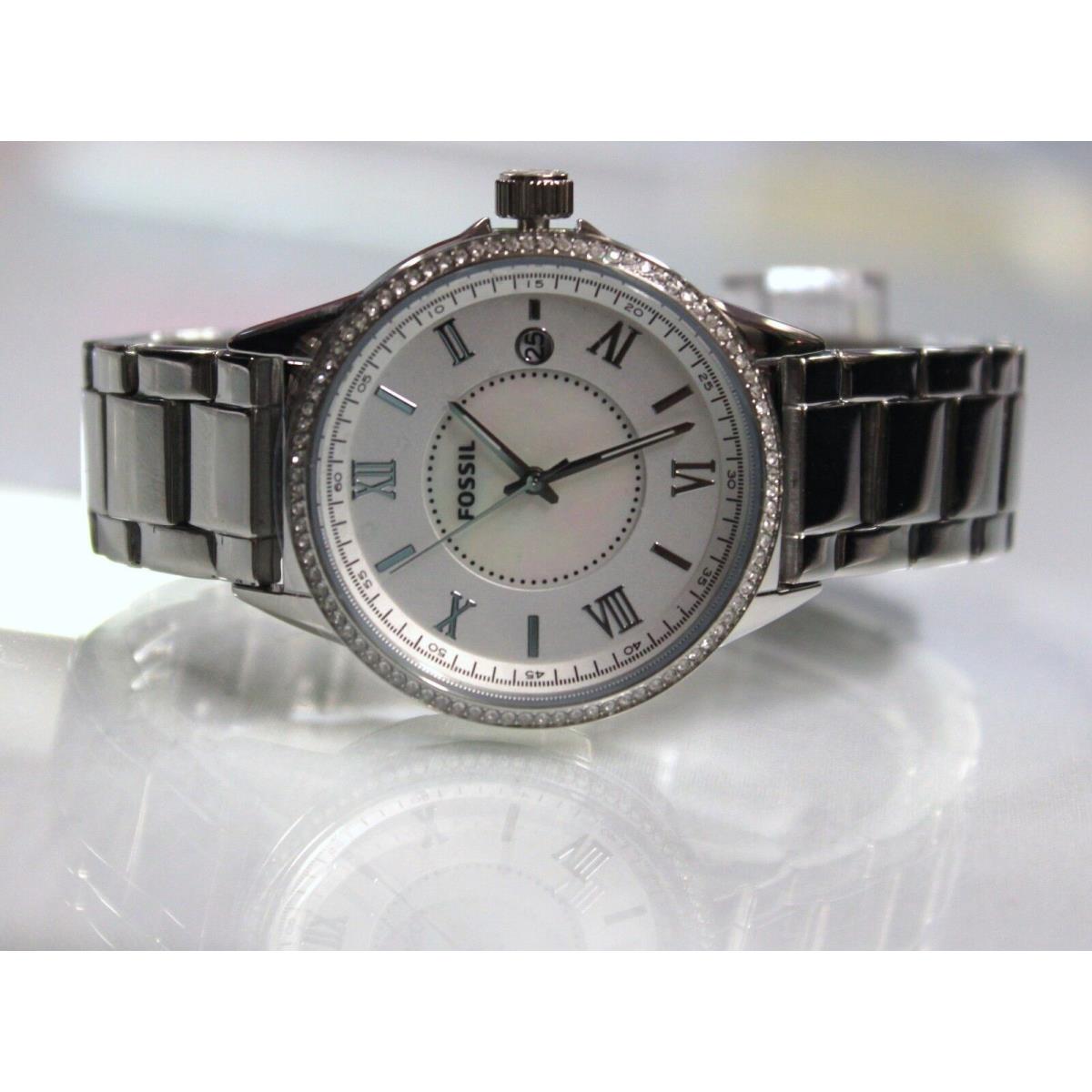 Fossil BQ1105 Silver Stainless Steel Glitz Bezel Women or Men Watch