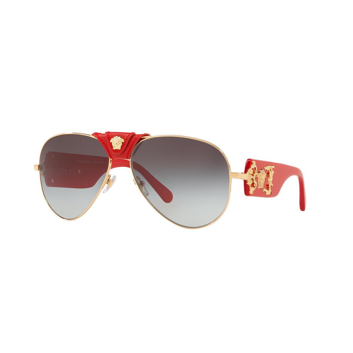 Versace Sunglasses VE2150Q 1002/11 Gold-red-leather / Grey Gradient Lens
