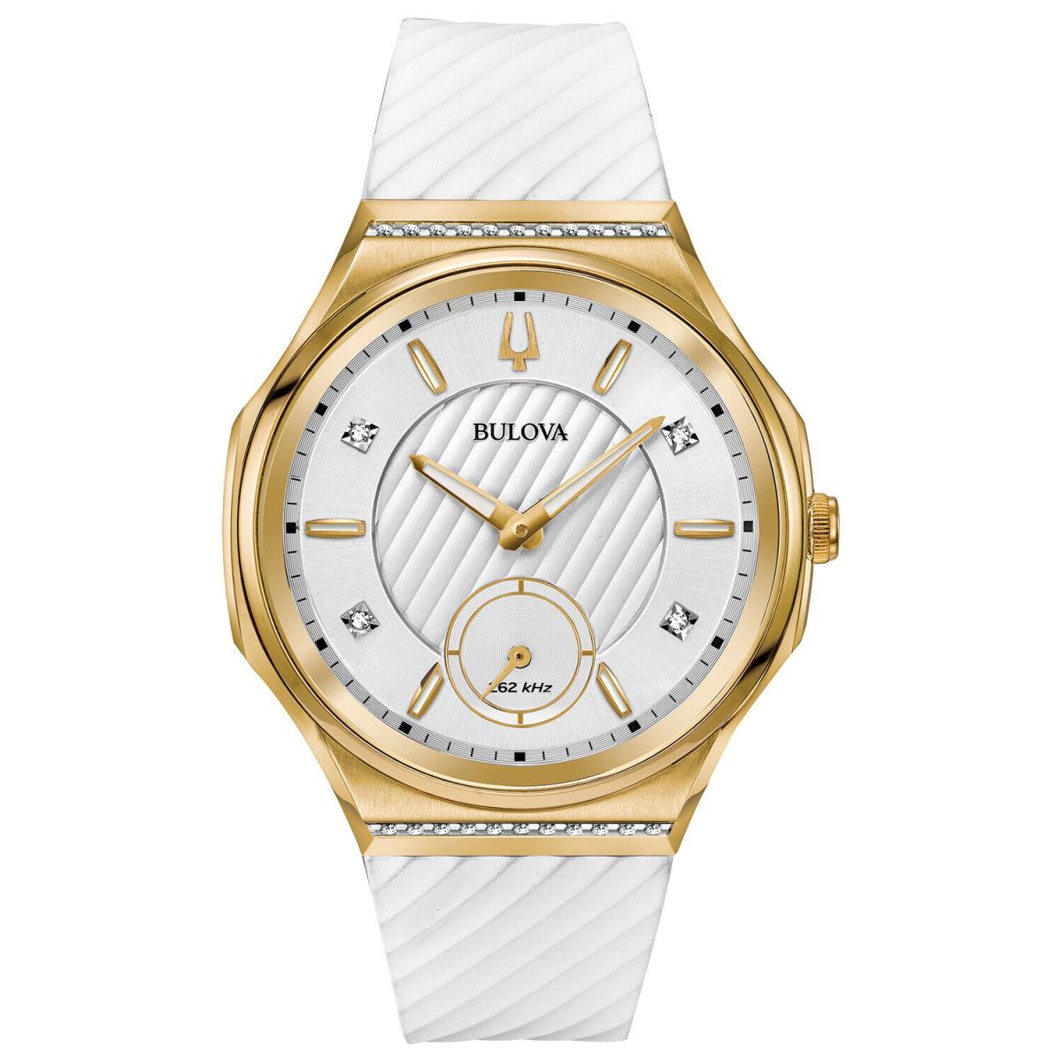 Bulova Curv Women`s Quartz Diamond Accents Gold Tone White 40.5mm Watch 98R237