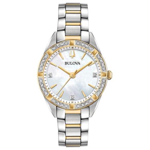 Bulova Women`s Classic Sutton Quartz Silver Stainless Steel Watch 33 MM 98R263 - Dial: White, Band: Silver