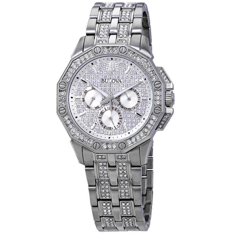 Bulova Multifunction Crystal Pave Dial Men`s Men`s Watch 96C134