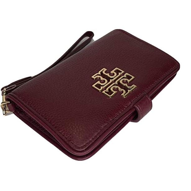 Tory Burch Britten Imperial Garnet Leather Women`s Smartphone Wristlet Wallet