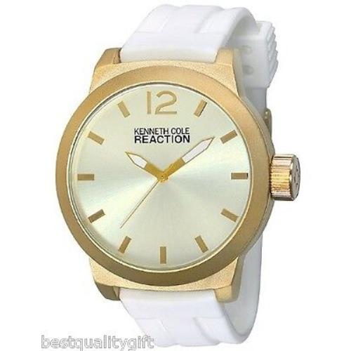 Kenneth Cole Reaction White Silicone Band+gold Tone Oversize Men`s Watch RK2229