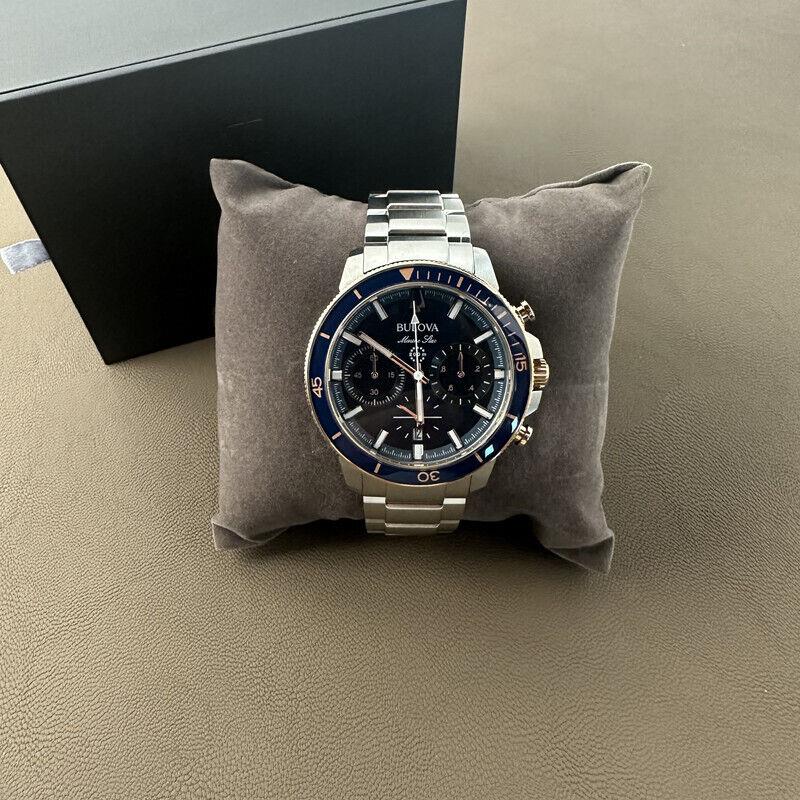 Bulova 98B301 Men`s Marine Star/blue Dial Chronograph Quartz Watch 45mm