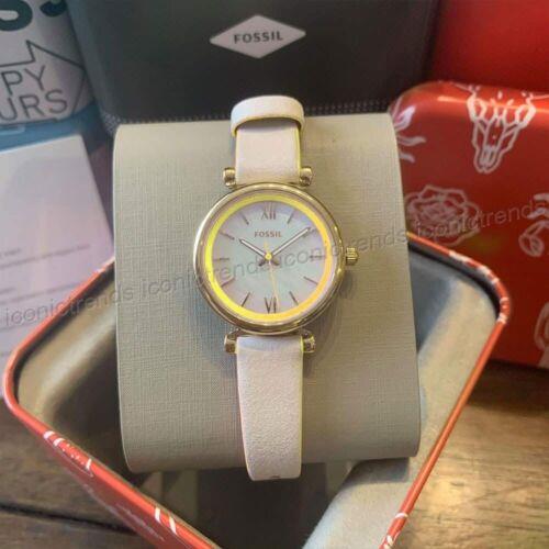 Fossil ES4834 Carlie Mini Women`s Gray Yellow Leather Band 28mm Watch