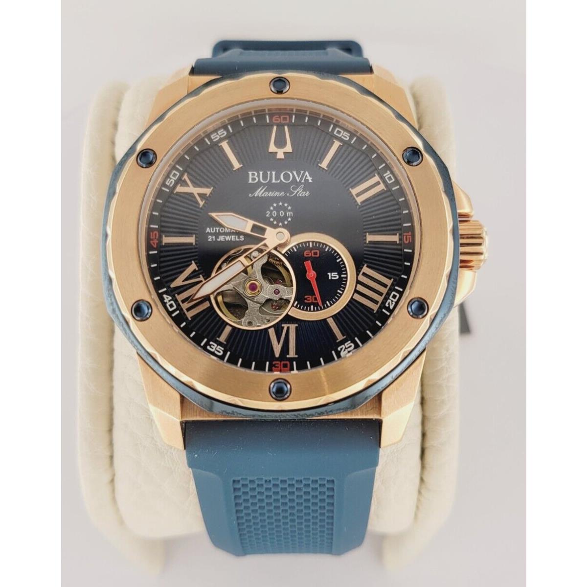 Bulova 98A227 Marine Star Silicone Strap Watch 45mm Men`s Automatic Watch - Dial: Blue, Band: Blue