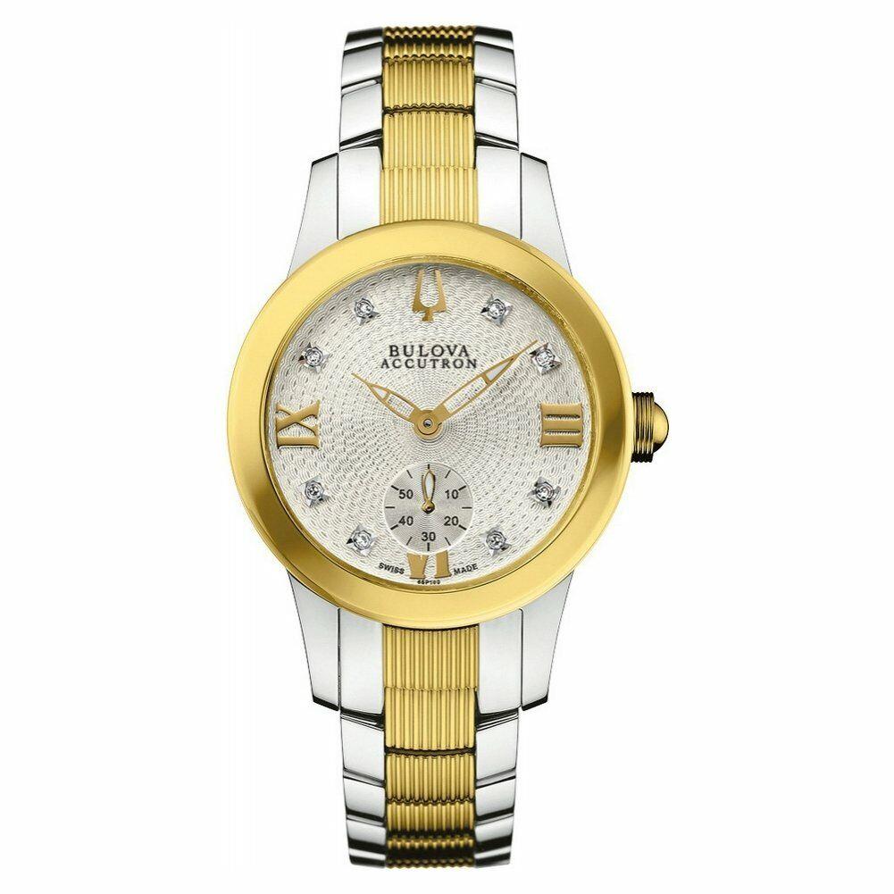 Bulova Accutron 65P100 Masella Two Tone Silver Dial Swiss Made Womens Watch - Silver Dial, Yellow Gold Band
