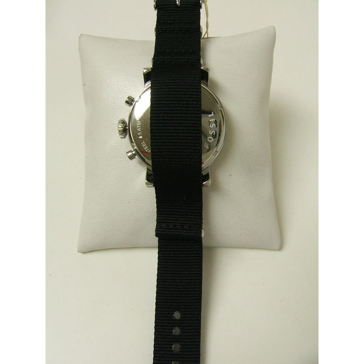 M Fossil Silver Chronograph Watch Black Nylon Band ES2663