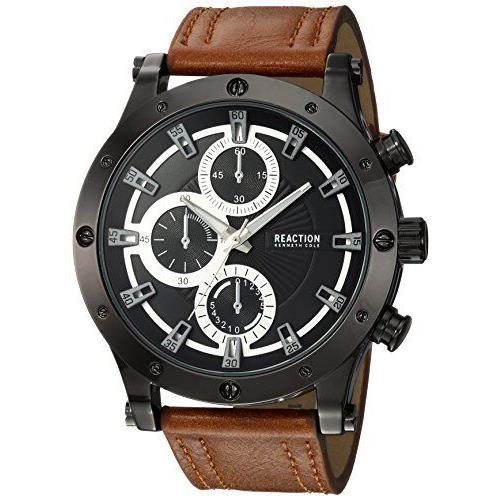 Kenneth Cole Reaction RKC02200 Chronograph Brown Leather Strap Men`s Watch