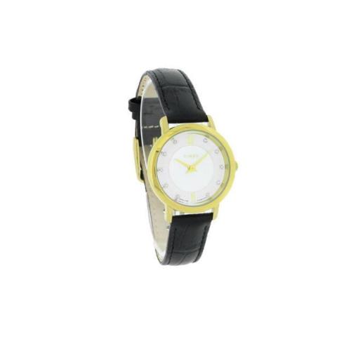 Timex T2P423 Women`s Classic Dress White Mop Diamond Dial Black Leather Watch