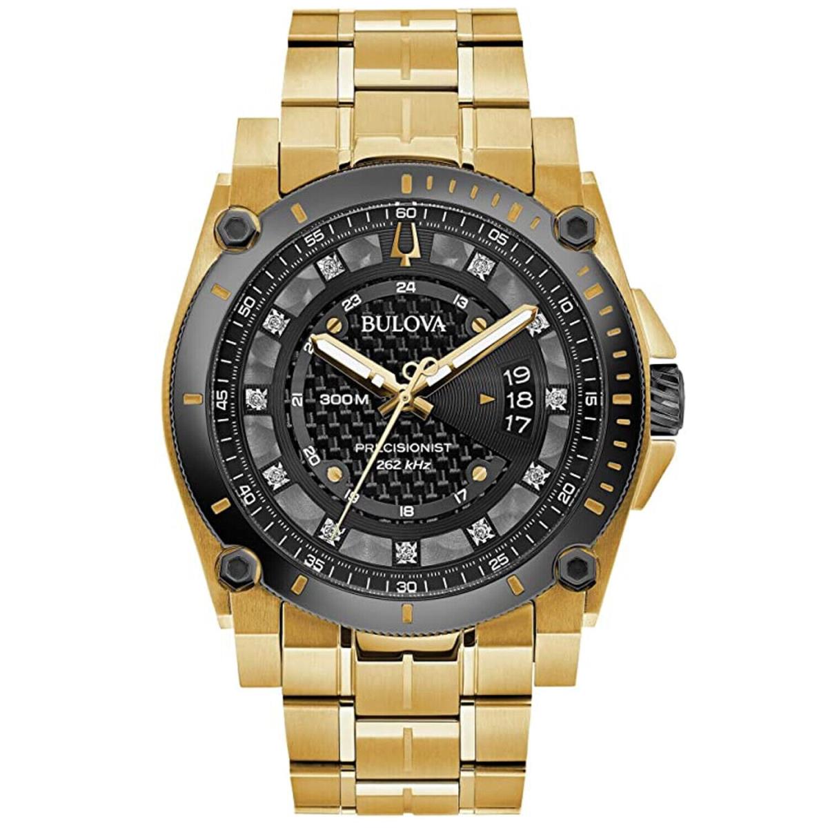 Bulova Men`s Precisionist Black Dial Watch - 98D156 - Dial: Black, Band: Gold