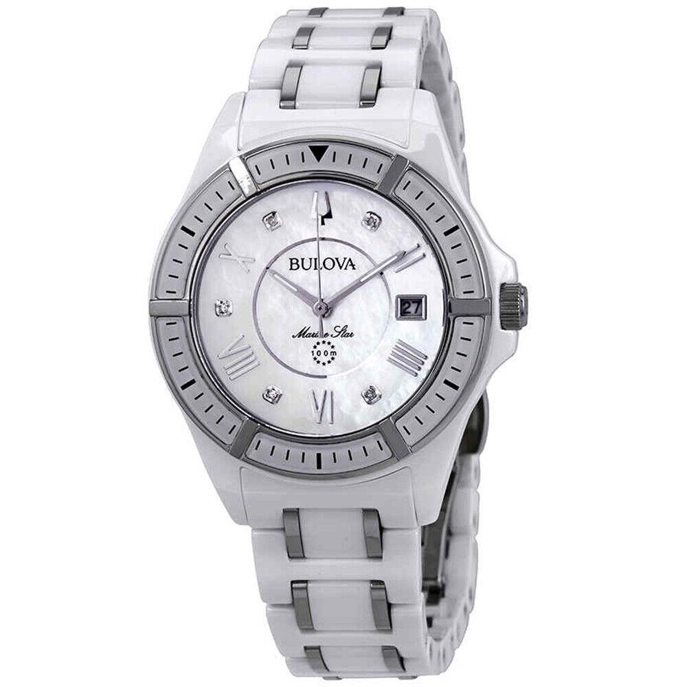 Bulova Marine Star Women`s Automatic Watch - White Stainless Steel - 98P172 - Dial: White, Band: Silver, White, Multicolor, Bezel: White