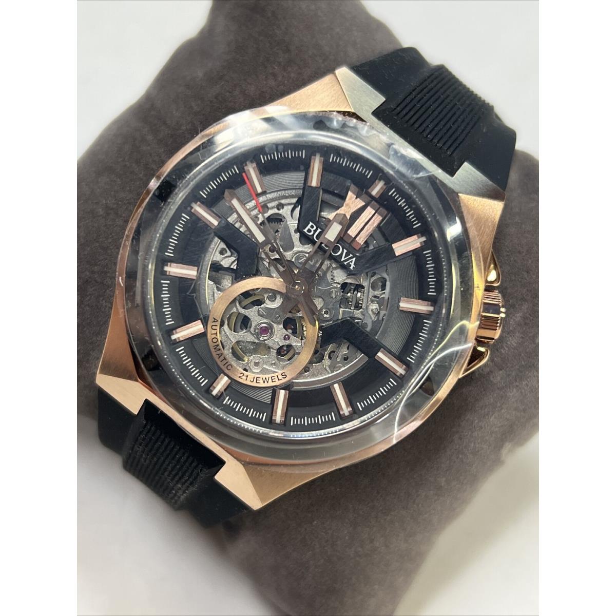 Mens Bulova Maquina 98A177 Rose Gold Tone Box Manufacturer Warranty