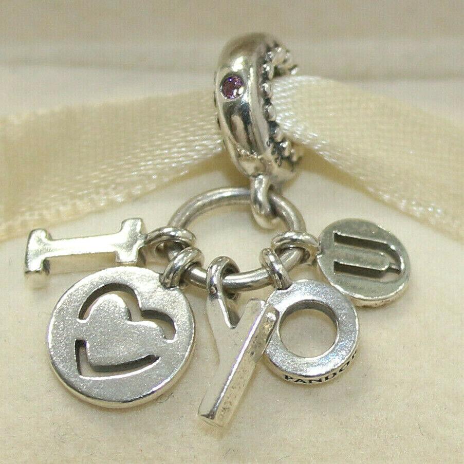 Pandora Charm I Love You Dangle 796596FPC W Tag Suede Pouch