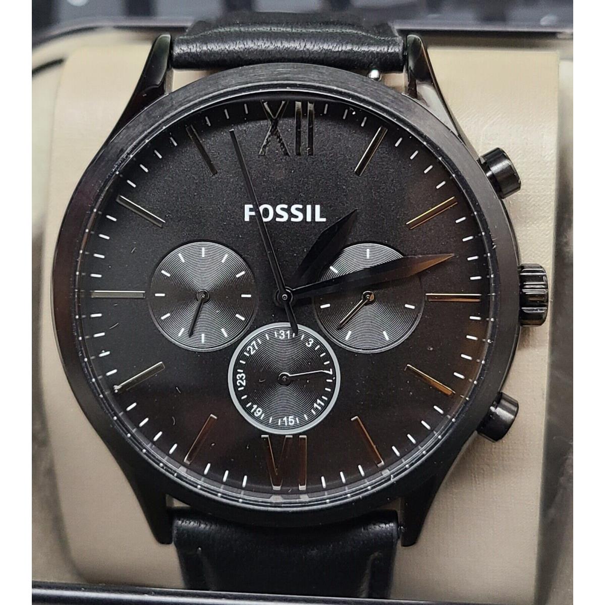 Fossil BQ2360 Flynn Neutra Chronograph 46mm Black Dial Leather Men`s Watch