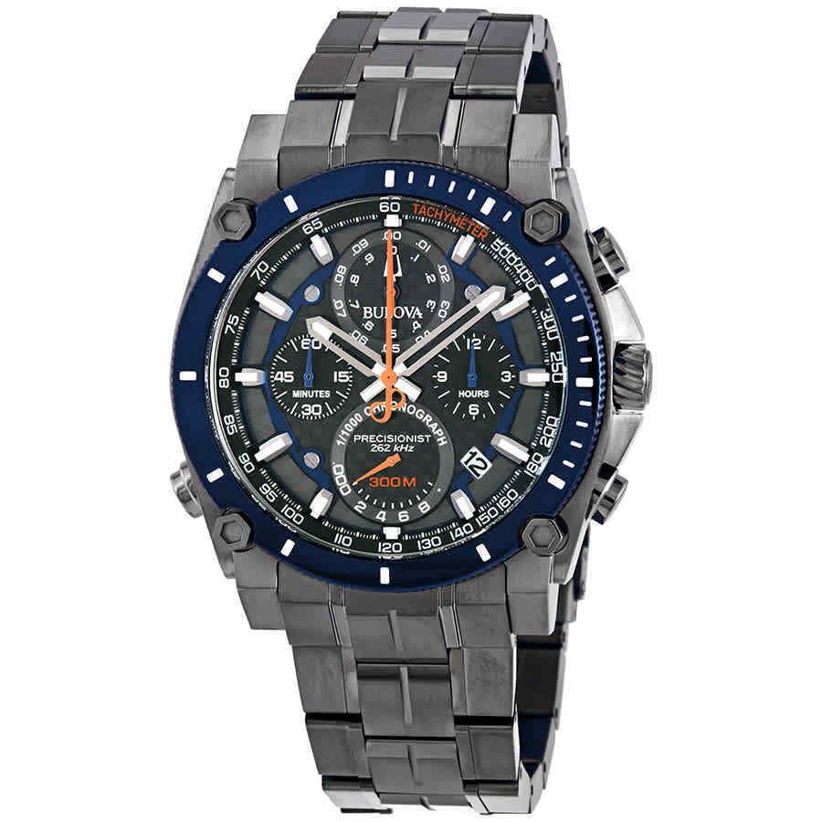 Bulova Precisionist Chronograph Quartz Black-blue Dial Men`s Watch 98B343 - Dial: Gray, Band: Gray, Bezel: Grey Ion-plated