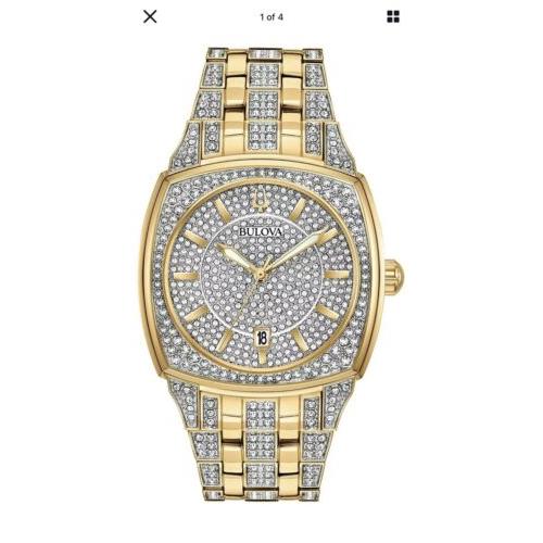 Bulova Men`s Watch 98B323 Two Tone Stainless Steel Quartz Gold Tone Crystal Pave - Dial: Gold, Band: Gold