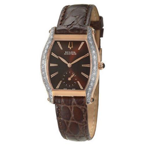 Accutron Bulova 65R106 Saleya Rose Gold Tone Leather Band Diamond Watch
