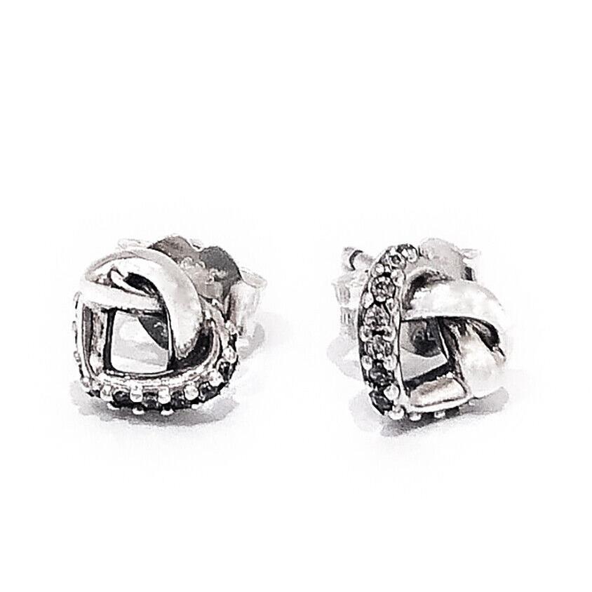 Pandora 925 Silver Knotted Heart CZ Stud Earrings 298019CZ