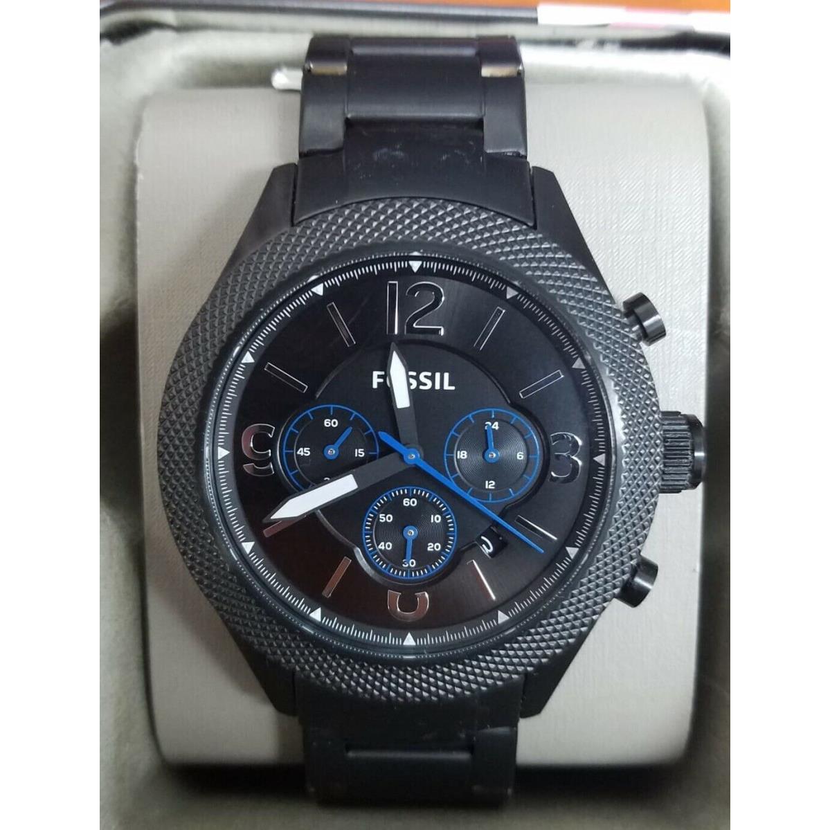 Fossil BQ2108IE Aiden Black Dial Black IP Stainless Chronograph Men`s Watch