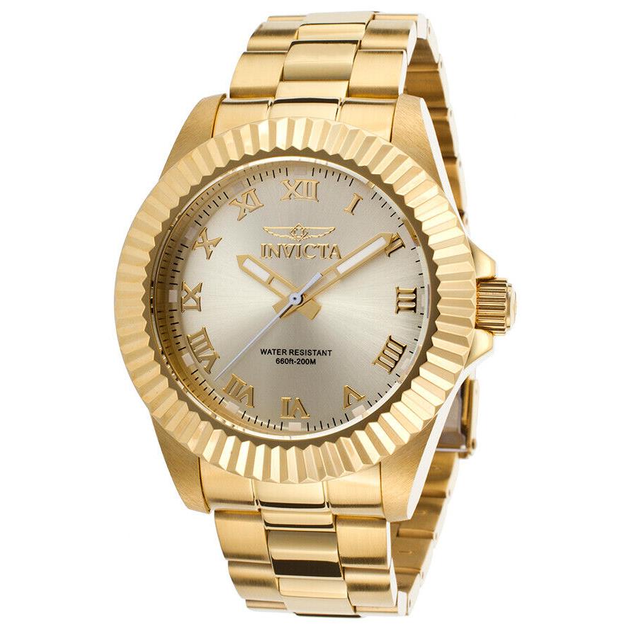 Invicta Pro Diver Champagne Dial Gold-tone Roman Numerals Mens Watch